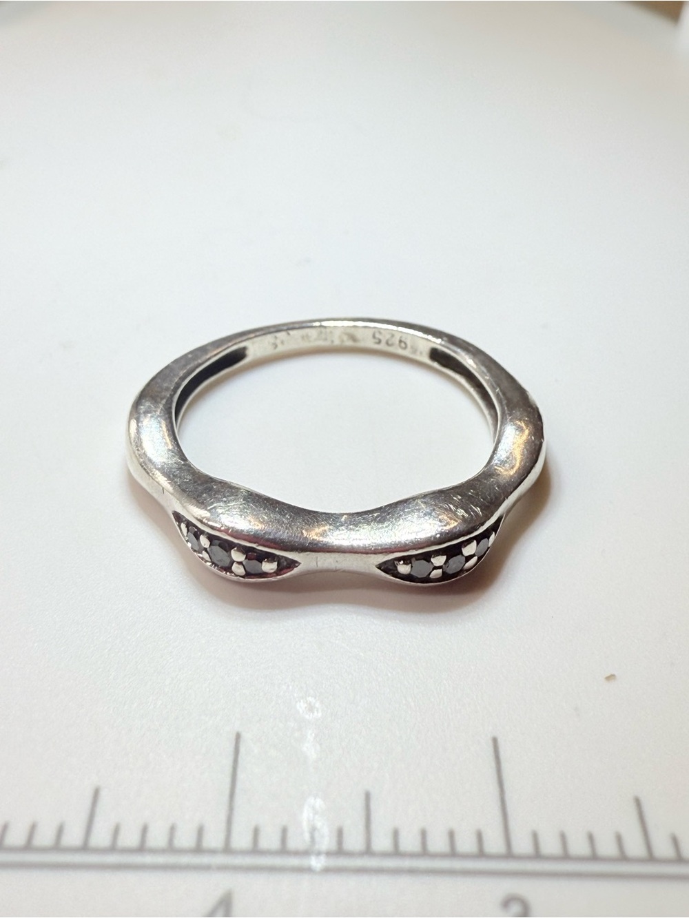 Sterling Silver 925 Wavy Organic Band with Black Pave Accents 🌟